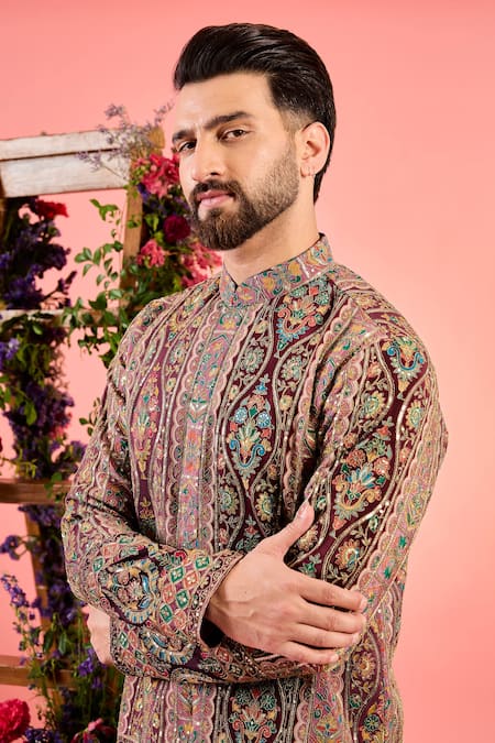 Kasbah_Georgette Embroidery Multicolor Thread Kurta _Online_at_Aza_Fashions