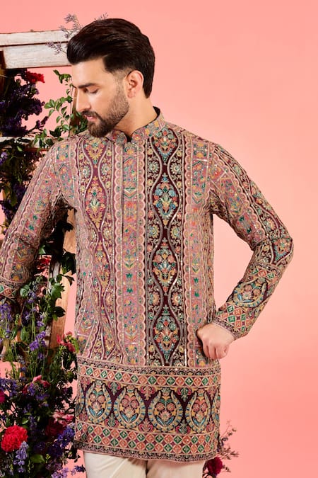 Buy_Kasbah_Georgette Embroidery Multicolor Thread Kurta _Online_at_Aza_Fashions