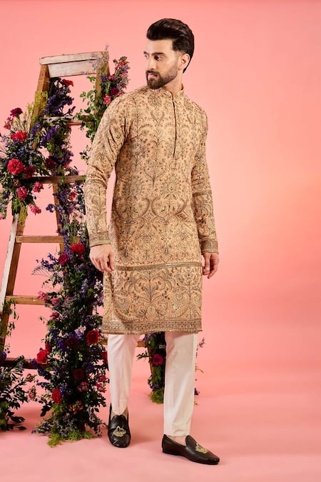 Kasbah Peach Chinkari Embroidered Kurta 