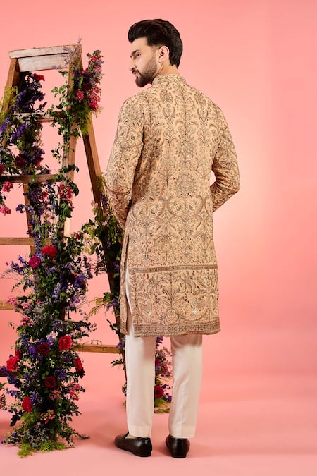 Kasbah Peach Chinkari Embroidered Kurta 
