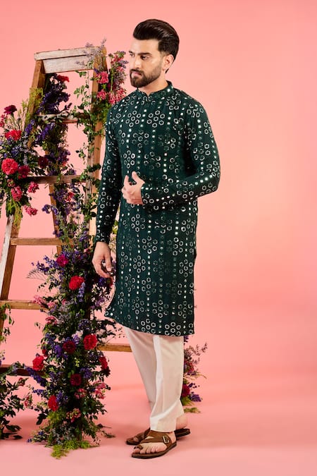 Kasbah Mirror Work Bottle Green Kurta 