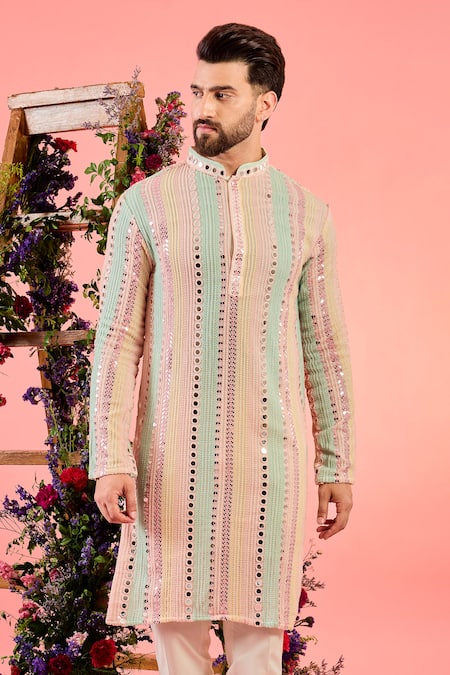 Buy_Kasbah_Georgette Mirrors, Embroidery Multi Coloured Work Kurta _Online_at_Aza_Fashions