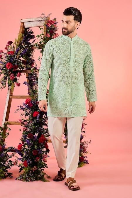 Kasbah Green Organza Embroidery Short Sea Kurta