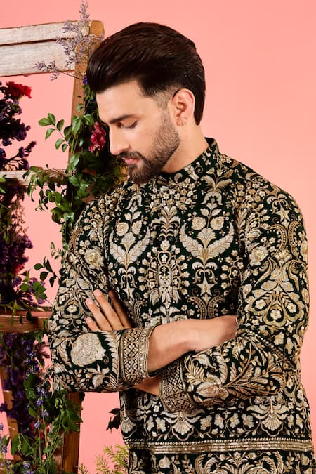 Buy_Kasbah_Green Georgette Zari Designer Work Kurta _Online_at_Aza_Fashions