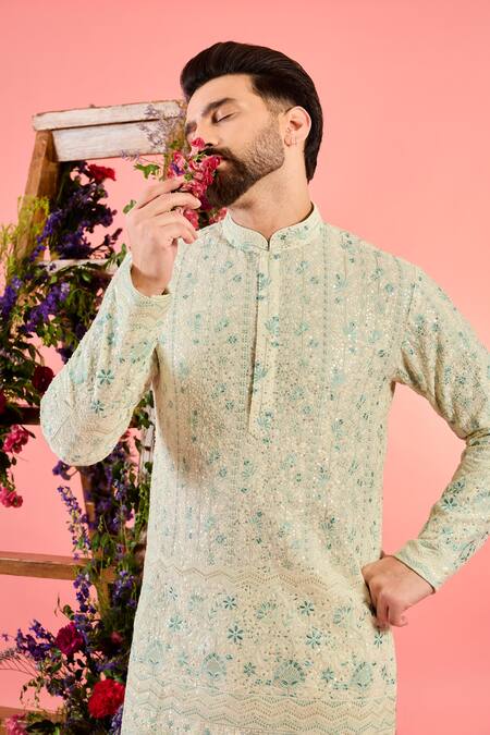 Kasbah Ivory Georgette Embroidery Chikankari Kurta Online at Aza Fashions Kasbah_Ivory Georgette Embroidery Chikankari Kurta _Online_at_Aza_Fashions