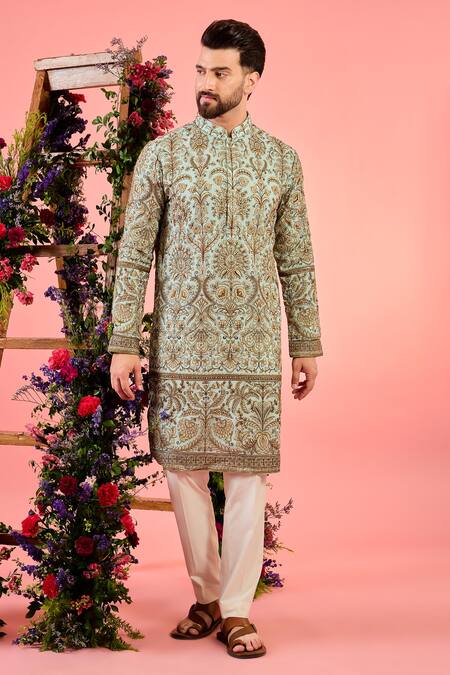 Kasbah Blue Georgette Zari Chikankari Kurta 