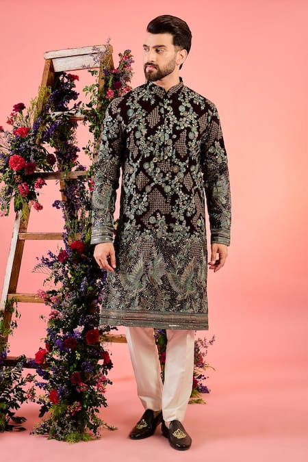 Kasbah Wine Georgette Embroidery Chikankari Kurta