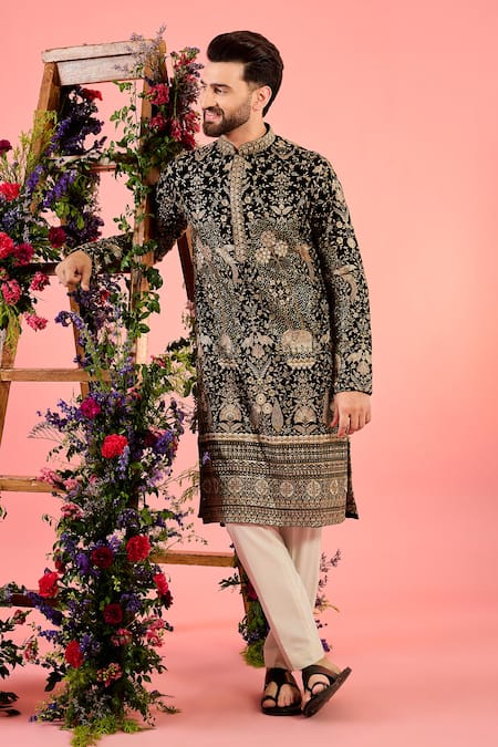 Kasbah Black Georgette Sequins, Embroidery Kurta With 