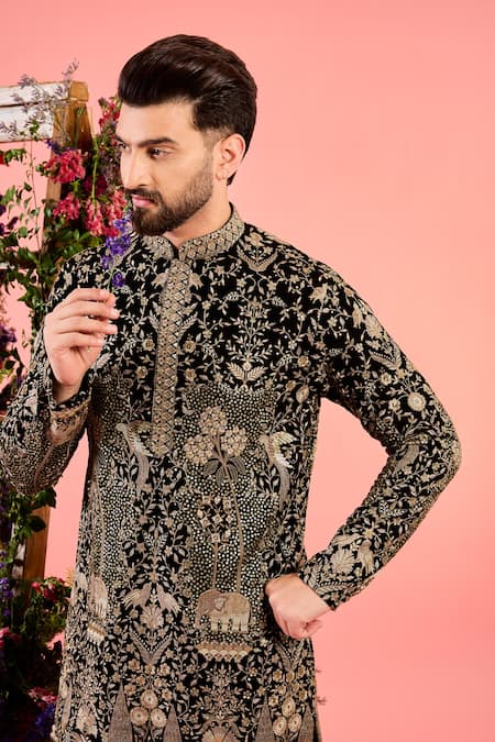 Kasbah Black Georgette Sequins, Embroidery Kurta With Online at Aza Fashions Kasbah_Black Georgette Sequins, Embroidery Kurta With _Online_at_Aza_Fashions