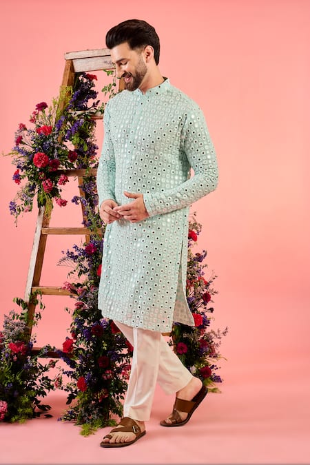 Kasbah Blue Georgette Mirrors Ice Work Kurta 