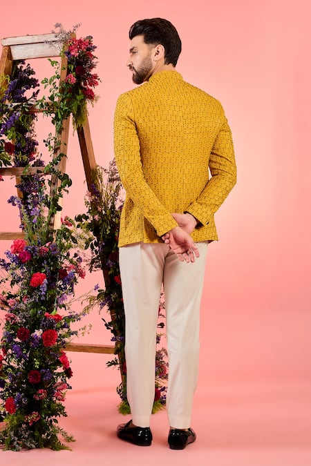 Kasbah Mustard Silk Bandhgala Jacket 