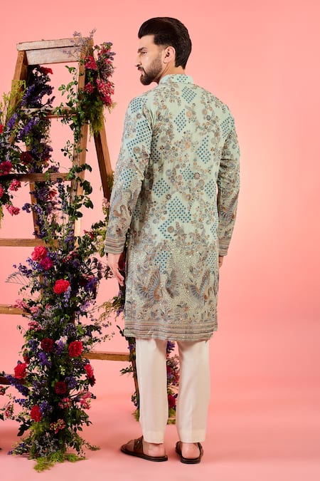 Shop Kasbah Green Georgette Embroidery Chikankari Kurta at Aza Fashions Shop_Kasbah_Green Georgette Embroidery Chikankari Kurta _at_Aza_Fashions