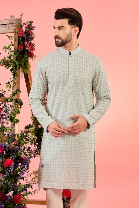 Kasbah Blue Georgette Sequins Chikankari Kurta Online at Aza Fashions Kasbah_Blue Georgette Sequins Chikankari Kurta _Online_at_Aza_Fashions