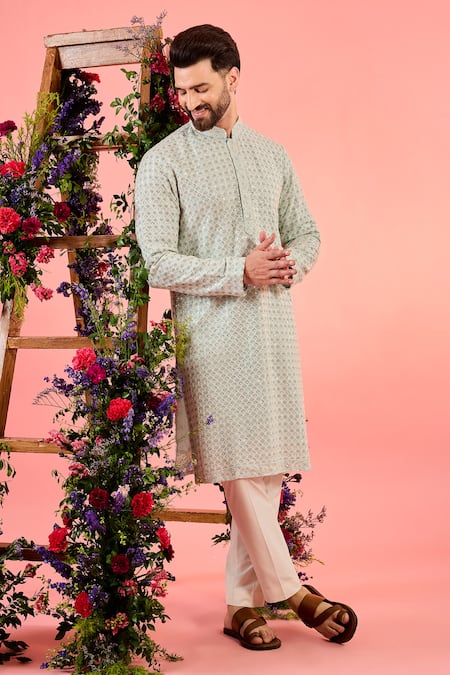 Kasbah Blue Georgette Sequins Chikankari Kurta