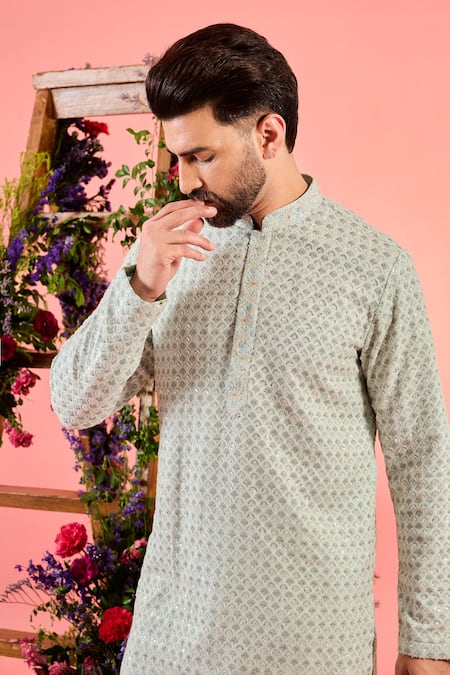 Buy Kasbah Blue Georgette Sequins Chikankari Kurta Online at Aza Fashions Buy_Kasbah_Blue Georgette Sequins Chikankari Kurta _Online_at_Aza_Fashions