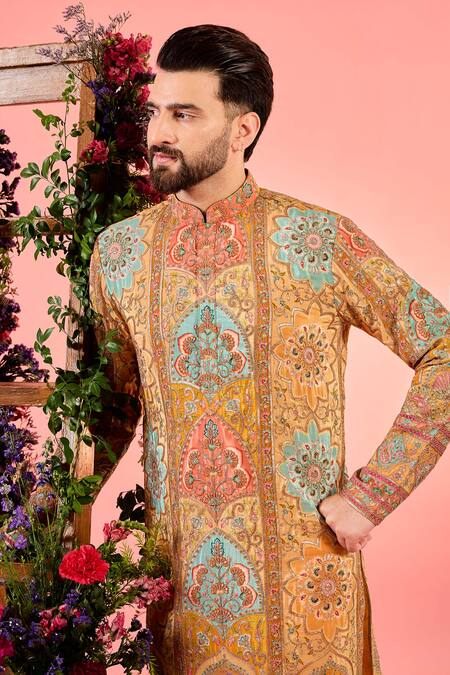 Kasbah Mustard Georgette Embroidery Multicolor Chikankari Kurta Online at Aza Fashions Kasbah_Mustard Georgette Embroidery Multicolor Chikankari Kurta _Online_at_Aza_Fashions