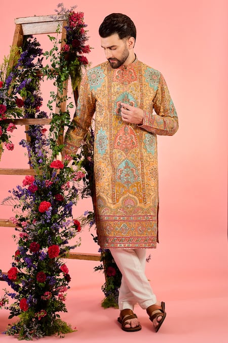Kasbah Mustard Georgette Embroidery Multicolor Chikankari Kurta 