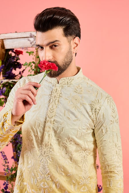 Buy Kasbah Yellow Silk Mirrors Ombre Work Kurta Online at Aza Fashions Buy_Kasbah_Yellow Silk Mirrors Ombre Work Kurta _Online_at_Aza_Fashions