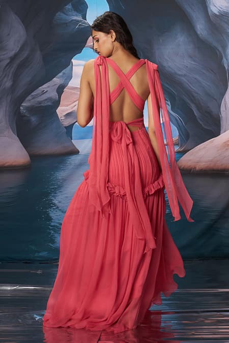 Amrta By Guneet Kondal Coral Ruching Maxi Dress 