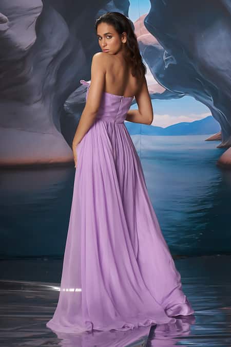 Amrta By Guneet Kondal Lilac Applique Embroidered Designer Gown 