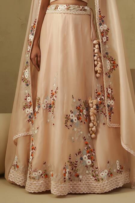 Shop_Kesar Studio_Pink Silk, Organza Embroidery Round Neck Malang Lehenga Set_Online_at_Aza_Fashions