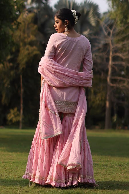 Nazar By Indu Pink Cotton Designer Angrakha Set 