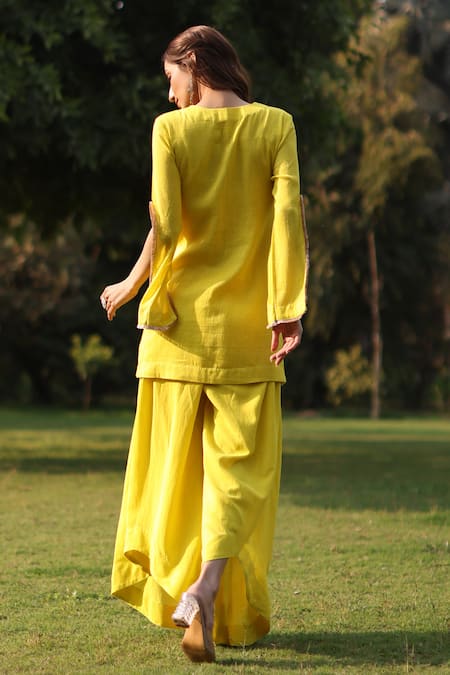 Nazar By Indu Yellow Embroidered Tunic & Pant Set 