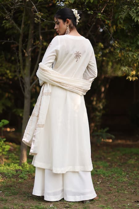 Nazar By Indu Ivory Embroidered Kurta & Palazzo Set 
