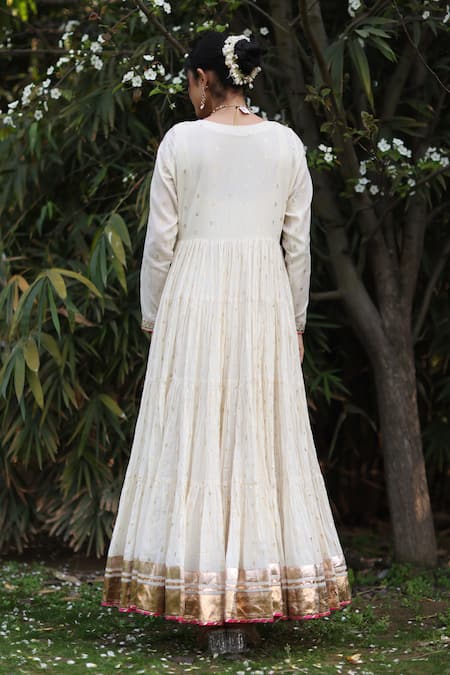 Nazar By Indu Ivory Anarkali Set With Inner Slip Dress 