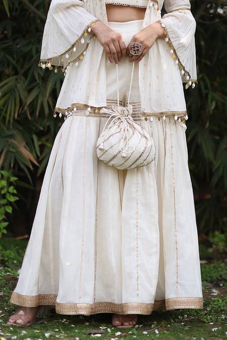 Buy_Nazar By Indu_Ivory Cotton Sequins, Embroidery Round Neck 3 Piece Designer Set _Online_at_Aza_Fashions