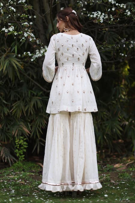 Nazar By Indu Ivory Embroidered Kurta Gharara Set 