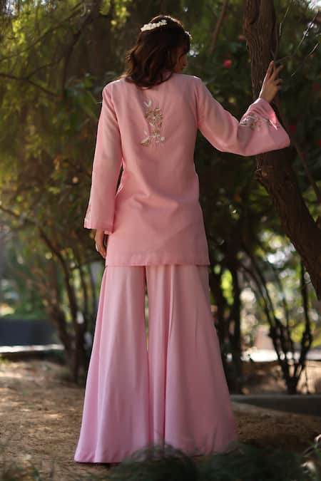 Nazar By Indu Embroidered Blush Pink Tunic & Palazzo Set 