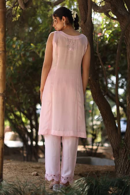 Nazar By Indu Blush Pink Organza Satin Kurta & Pant Set 