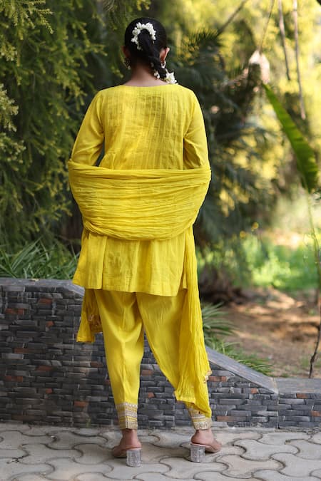 Nazar By Indu Yellow Mul Mul 3 Piece Kurta Set 