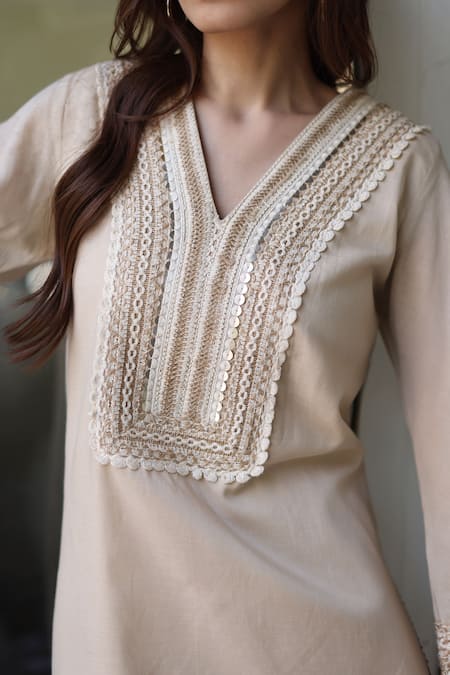 Nazar By Indu Beige Designer Kurta Pant Set 