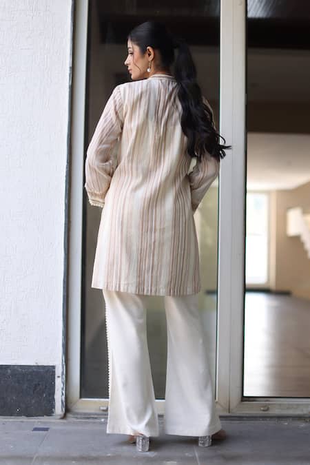 Nazar By Indu Beige Striped Kurta & Pant Set 