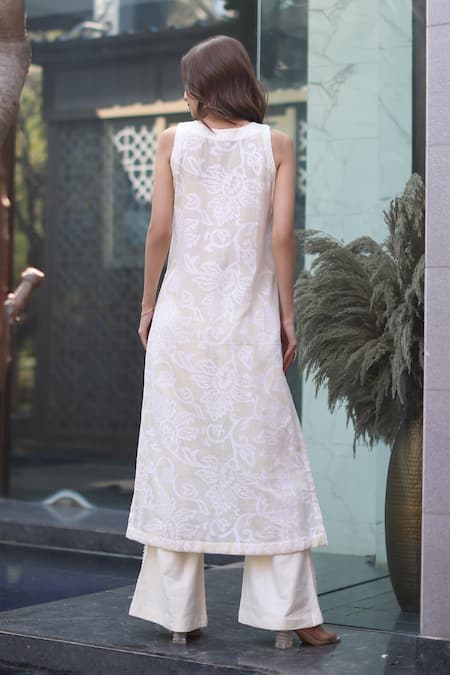 Nazar By Indu Ivory Cotton Jacquard Kurta & Pant Set 
