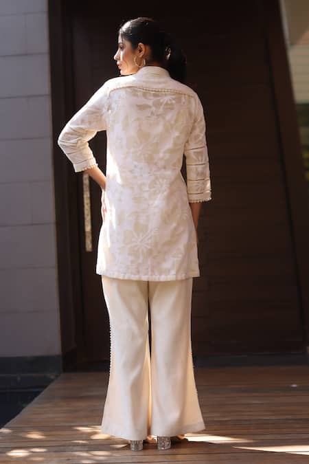 Nazar By Indu Ivory Cotton Jacard 2 Piece Set 