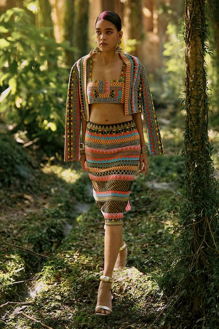 Surily G Multi Color Net Beads Multicolor Embroidered Designer Skirt 