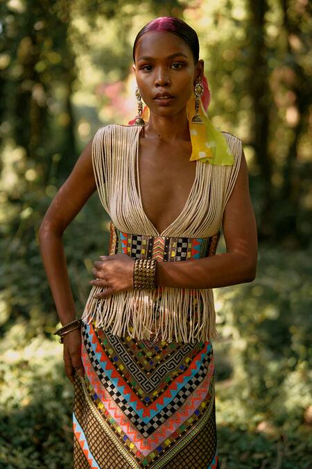 Surily G Multi Color Net Beads Multicolor Long Skirt Online at Aza Fashions Surily G_Multi Color Net Beads Multicolor Long Skirt _Online_at_Aza_Fashions