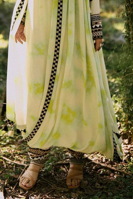 Surily G_Black Crepe Embroidery Green Tie Dye Pants  _Online_at_Aza_Fashions