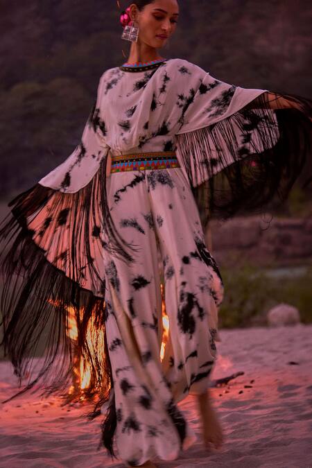 Surily G_Black Crepe Round Neck And White Butterfly Jumpsuit _Online_at_Aza_Fashions