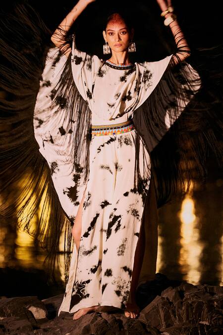 Buy_Surily G_Black Crepe Round Neck And White Butterfly Jumpsuit _Online_at_Aza_Fashions