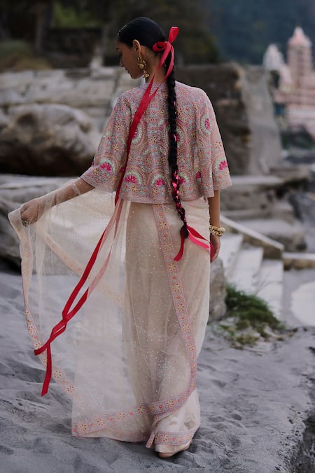 Surily G Multi Cutbeads Embroidered Net Saree 