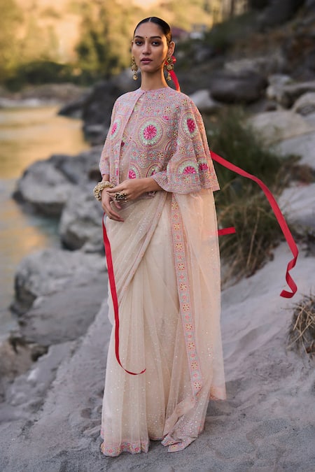 Surily G Multi Color Net Beads Embroidered Saree 