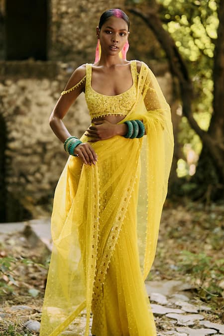 Surily G Yellow Cutwork Border Saree 