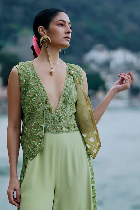 Surily G Green Cutwork Waistcoat 