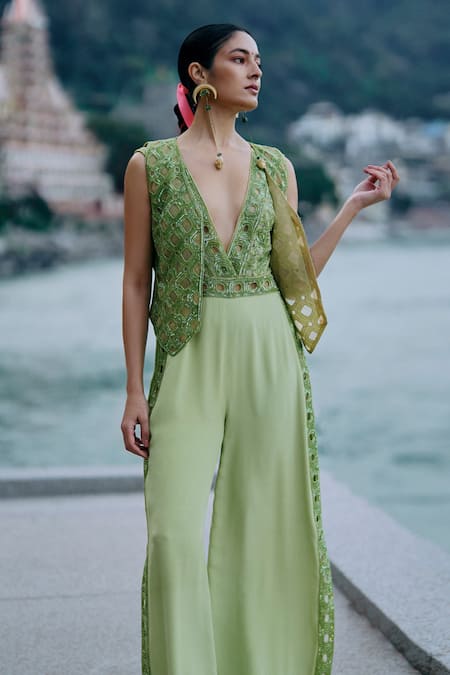 Surily G Designer Green Jumpsuit  