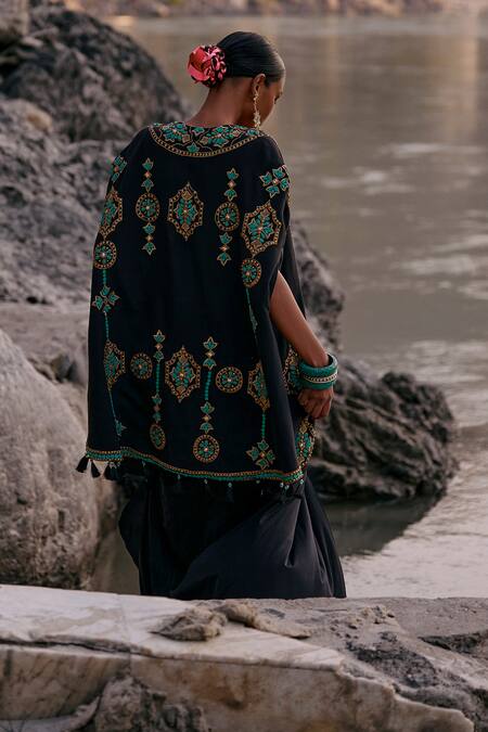 Shop Surily G Black Lycra Beads Draped Skirt at Aza Fashions Shop_Surily G_Black Lycra Beads Draped Skirt _at_Aza_Fashions