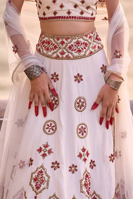 Surily G Ivory Net Beads Embroidered Dupatta Online at Aza Fashions Surily G_Ivory Net Beads Embroidered Dupatta _Online_at_Aza_Fashions